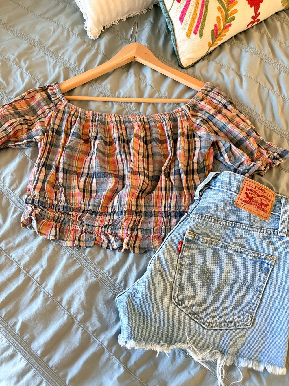 American Eagle Outfitters Cottagecore Plaid Crop Top – Blue, Pink, Tan, Cream